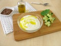 Yogurt with flaxseed oil Royalty Free Stock Photo