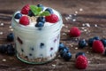 Yogurt with Fresh Berries on Woden Table Royalty Free Stock Photo