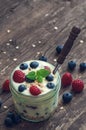 Yogurt with Fresh Berries on Woden Table Royalty Free Stock Photo