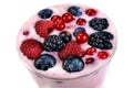 Yogurt. Fresh homemade yogurt with berries in glass jars