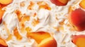Yogurt and fresh peaches, background. Top view. Generative AI Royalty Free Stock Photo