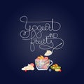 Yogurt, fruit, nuts and berries. Vector banner of healthy food. Royalty Free Stock Photo
