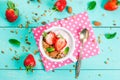 Yogurt with granola, nuts and fresh strawberry Royalty Free Stock Photo