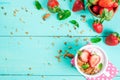 Yogurt with granola, nuts and fresh strawberry Royalty Free Stock Photo