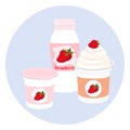 Yogurt healthy cream milk product in plastic container and bottl