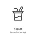 yogurt icon vector from summer food and drink collection. Thin line yogurt outline icon vector illustration. Linear symbol for use