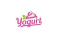 yogurt logo with a combination of yogurt, leaves, and beautiful lettering Royalty Free Stock Photo