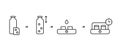 Yogurt maker cooking instruction. Basic steps of preparation homemade fermented dairy product. Linear icon of bottle of milk,