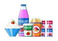 Yogurt or milky dessert set. Royalty Free Stock Photo