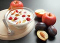 Yogurt mixed with fruit pieces Royalty Free Stock Photo