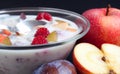 Yogurt mixed with fruit pieces Royalty Free Stock Photo