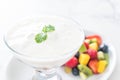 yogurt with mixed fruit (strawberry, blueberries, raspberry, kiwi, mango) Royalty Free Stock Photo