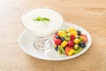 yogurt with mixed fruit (strawberry, blueberries, raspberry, kiwi, mango) Royalty Free Stock Photo