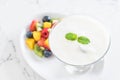 yogurt with mixed fruit (strawberry, blueberries, raspberry, kiwi, mango) Royalty Free Stock Photo