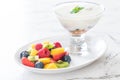 yogurt with mixed fruit (strawberry, blueberries, raspberry, kiwi, mango) Royalty Free Stock Photo