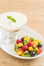 yogurt with mixed fruit (strawberry, blueberries, raspberry, kiwi, mango) Royalty Free Stock Photo