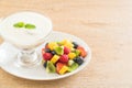 yogurt with mixed fruit (strawberry, blueberries, raspberry, kiwi, mango) Royalty Free Stock Photo