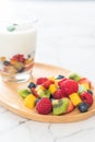 yogurt with mixed fruit (strawberry, blueberries, raspberry, kiwi, mango Royalty Free Stock Photo