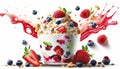 Yogurt with a mixture of berries, strawberries and muesli, isolate on a white background. Royalty Free Stock Photo