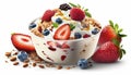 Yogurt with a mixture of berries, strawberries and muesli, isolate on a white background. Royalty Free Stock Photo