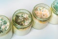 Yogurt with mold in glass container in laboratory