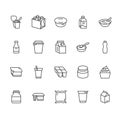 Yogurt packaging flat line icons. Dairy products - milk bottle, cream, kefir, cheese illustrations. Thin signs for food