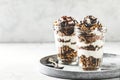 Yogurt parfait with granola, chocolate and ice cream Royalty Free Stock Photo