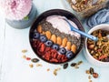 Yogurt smoothie bowl with berries, chia, granola Royalty Free Stock Photo