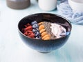 Yogurt smoothie bowl with berries, nuts, chia Royalty Free Stock Photo