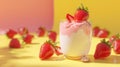 Yogurt with Strawberries on a Yellow Background, Generative AI Royalty Free Stock Photo