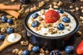 Yogurt with Strawberry, Blueberries and Muesli Royalty Free Stock Photo