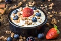 Yogurt with Strawberry, Blueberries and Muesli Royalty Free Stock Photo