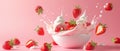 Yogurt swirls gracefully float with isolated strawberries on a serene background, Ai Generated