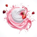 Yogurt swirls gracefully float with isolated strawberries on a serene background, Ai Generated