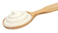 Yogurt in wooden spoon isolated on white background Royalty Free Stock Photo