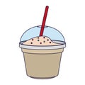 Yogurth cup with straw blue lines Royalty Free Stock Photo