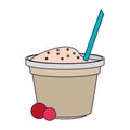 Yogurth cup with straw blue lines Royalty Free Stock Photo