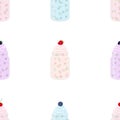 Yogurts with berries in glass, mason jars. Cartoon flat style Royalty Free Stock Photo