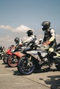 Yogyakarta, 2018 - A group of automotive influencers preparing their bike for superbike drag race event.