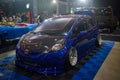 Modified blue Honda Jazz or Honda Fit in Indonesian Custom Show Royalty Free Stock Photo