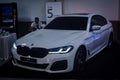 White BMW 520i on display at Indonesian Custom Show Royalty Free Stock Photo