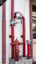 A red hydrant, permanent fire extinguishing installation that consists of a pipeline filled with pressurized water and ready to be