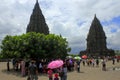 tourists crowded the Prambanan temple area during holidays.