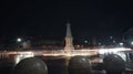 YOGYAKARTA, INDONESIA Ã¢â¬â JULY 9, 2021: A charming Jogja monument at night with a distinctive atmosphere has sparkling lights