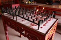 Candles place for praying Confucianism in the Fuk Ling Mau Temple