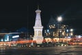 Yogyakarta, Indonesia - November, 2019: Tugu Jogja or Yogyakarta Monument, Indonesia. Taken in night with vehicle traffic light. Royalty Free Stock Photo