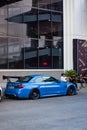 Blue BMW 430i convertible F33 on black auto battle 2023. parking lot Royalty Free Stock Photo