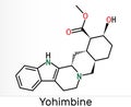 Yohimbine, yohimbe , quebrachine molecule. It is aphrodisiac, plant alkaloid. Skeletal chemical formula