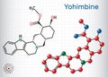 Yohimbine, yohimbe , quebrachine molecule. It is aphrodisiac, plant alkaloid. Structural chemical formula and molecule model. Shee