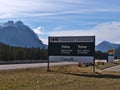 Yoho National Park entrance sign at Trans-Canada Highway in the Rocky Mountains.